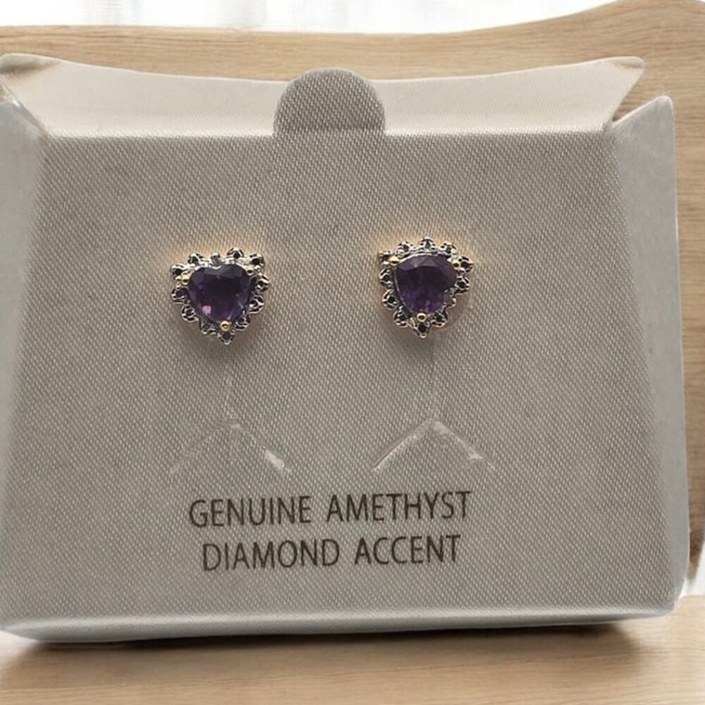 Amethyst Diamond Accent Stud Earrings 925 Sterling Silver February Birthstone